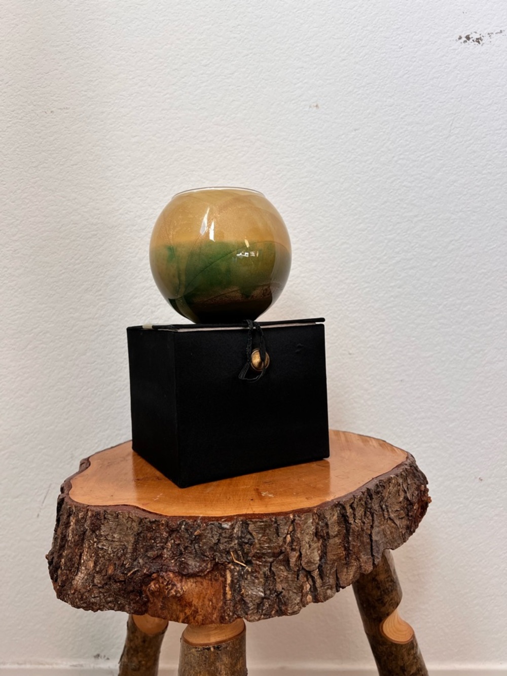 Northern Lights Esque Polished Globe Candle 4” Sage Decorative Glass Candle NIB